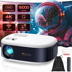 Brand New Mini Projector 1080P, Outdoor Projector USB-C Charging, Synchronize Smartphone Screen by WiFi/Wired, 16000Lumens HD Portable Projector with 