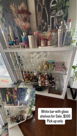 White Bar Cabinet with Glass Shelves