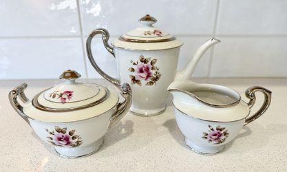 Vintage Antique Kutani China Pink Rose Teapot 7-Pc Set Hand Painted Japan Lot(7) 