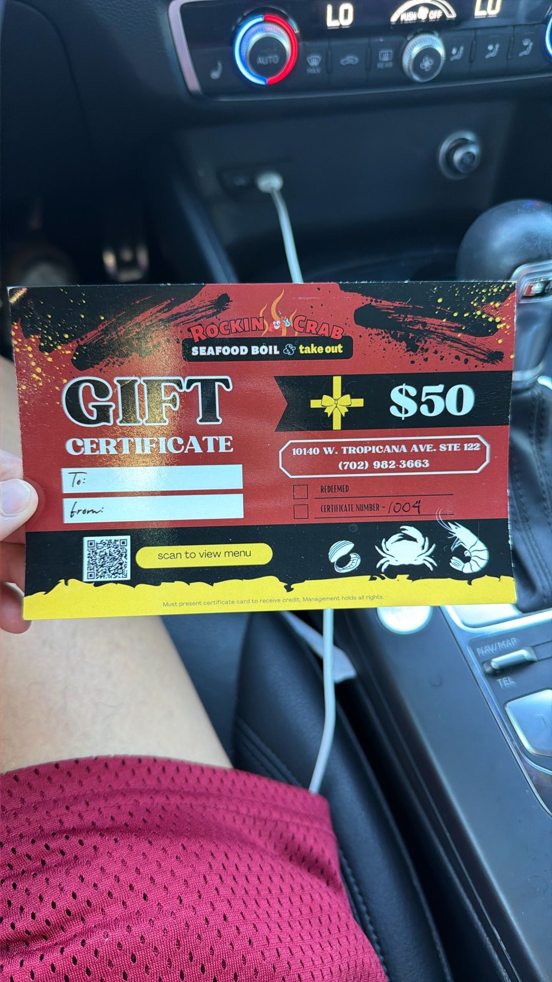 $50 Value rocking Crab Seafood Boil Gift Certificate