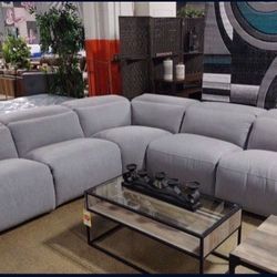 New Extra Comfy Plush Grey Power Reclining Sectional with Power Headrest 