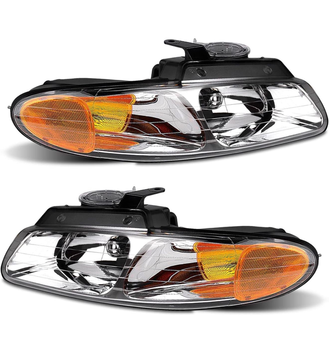 for Grand Caravan Headlight Assembly For 96-99 Dodge Grand Caravan-Chrysler Town & Country Chrome Housing with Amber Reflector Headlamp Replacement Pa