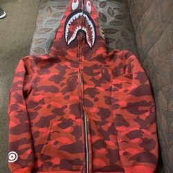 Bape Color Camo Shark Full Zip Hoodie Red