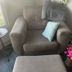 Beige armchair with matching ottoman