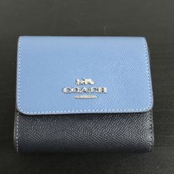 Coach Small Trifold Wallet Sky Blue Multi Leather CF446 New With Tags