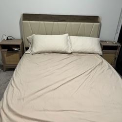 Queen Bed frame With storage , 2 Night stands and Wooden Slats 