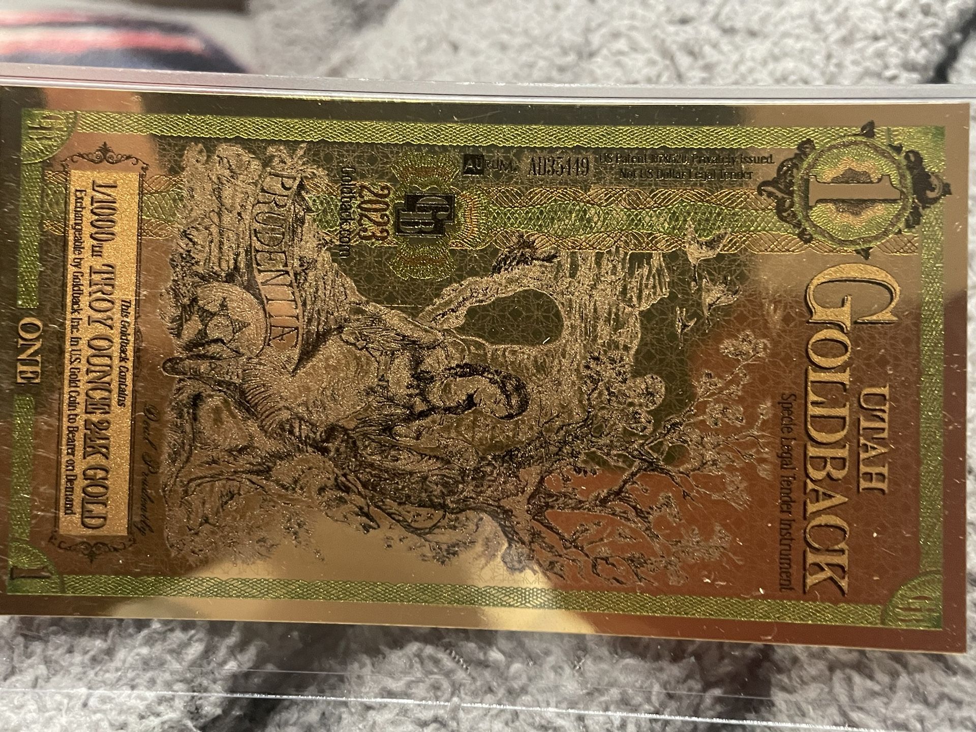 Goldback 1/100th Troy Ounce 24k Gold.