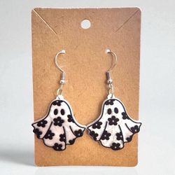 Ghost With Flower Pattern Dangle Earrings | Halloween Earrings