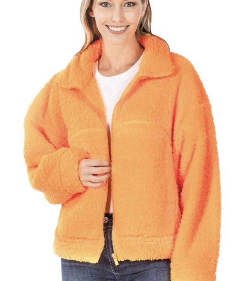 Bright Orange Full Zipper Sherpa Jacket (XL)