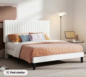 White Upholstered Platform Bed Frame