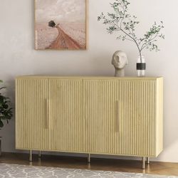 Wood Modern Buffet Cabinet with Storage, Fluted Sideboard Large Buffet with Adjustable Shelves, Credenz