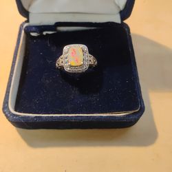 Faceted Jelly Opal Sterling Silver Ring.