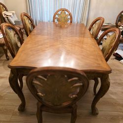 Fancy Dining Table With Leaf And 10 Chairs, Seats 10
