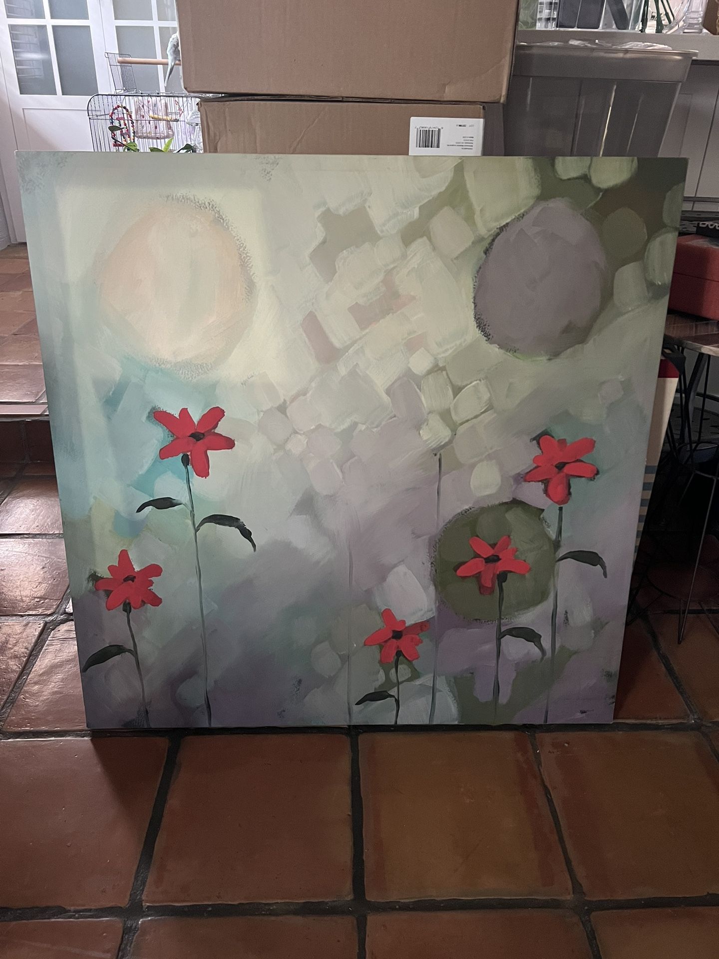 Beautiful Floral Painted Canvas Large Art Piece
