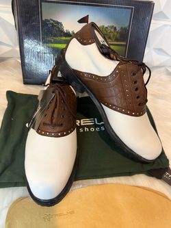 Trelke Golf Shoes White Brown Saddle-Size 9