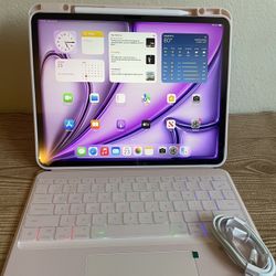 iPad Air 13” (M2 chip / 2024 / purple color) 128GB with pink keyboard case and stylus pen 