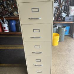 Beige 5 Drawer File Cabinet.