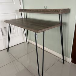 Hairpin Desk With Shelf Minimal Simple Gray Wood Modern Retro