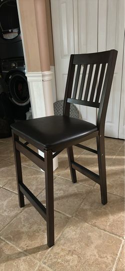 2 Foldable Dark Wood Bar Stools with Padded Seats