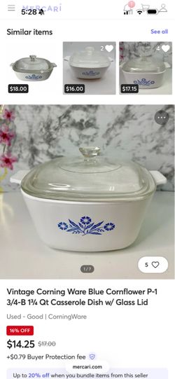 Vintage Corning Ware Blue Cornflower Saucepan with Glass Lid (2.5 Quart P-2 1/2-B)