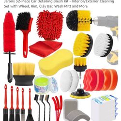 Jaronx 32-Piece Car Detailing Brush Kit - Interior/Exterior Cleaning Set with Wheel, Rim, Clay Bar, Wash Mitt and More