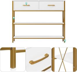 Industrial Console Table with Drawers, Vintage Hallway Foyer Table with Storage Shelves