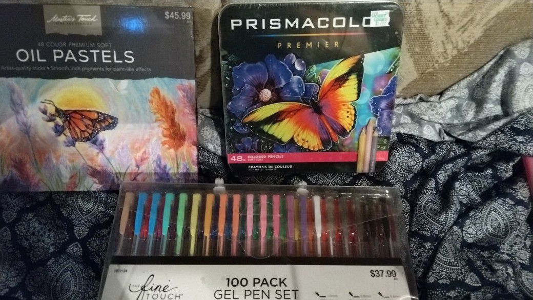 Oil Pastels, Fine Touch 100 Pack Gel pen Set, Prismacolor Colored Pencils 