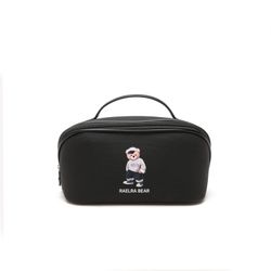 RAELRA BEAR Large Capacity Travel Cosmetic Bag PU Leather Waterproof Makeup Bag Women Portable Cosmetic Bag - Black