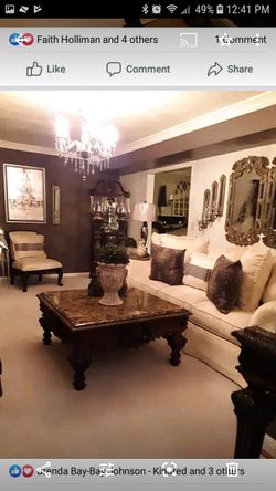 Cream sofa with all the pillows never been set on