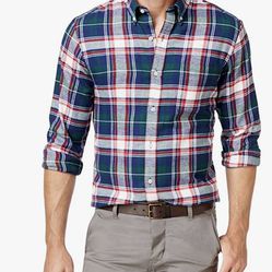 John Ashford Mens Meridian Flannel Plaid Button-Down Shirt 