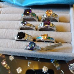 Size 10 Ten Woman's or men's rings Topaz Onyx Peridot CZ 925 Silver