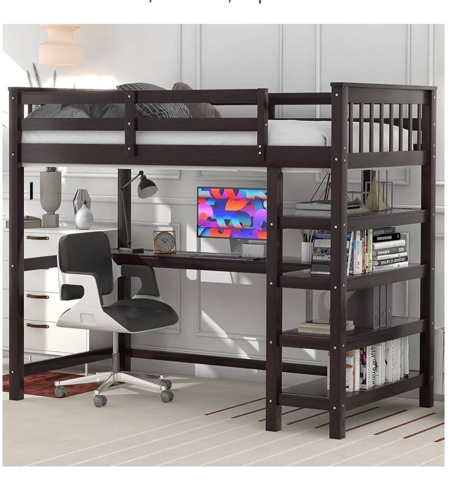 Wood Loft Bed With Desk