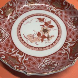 Japanese Bowl Plate W/high Sides Red Pattern