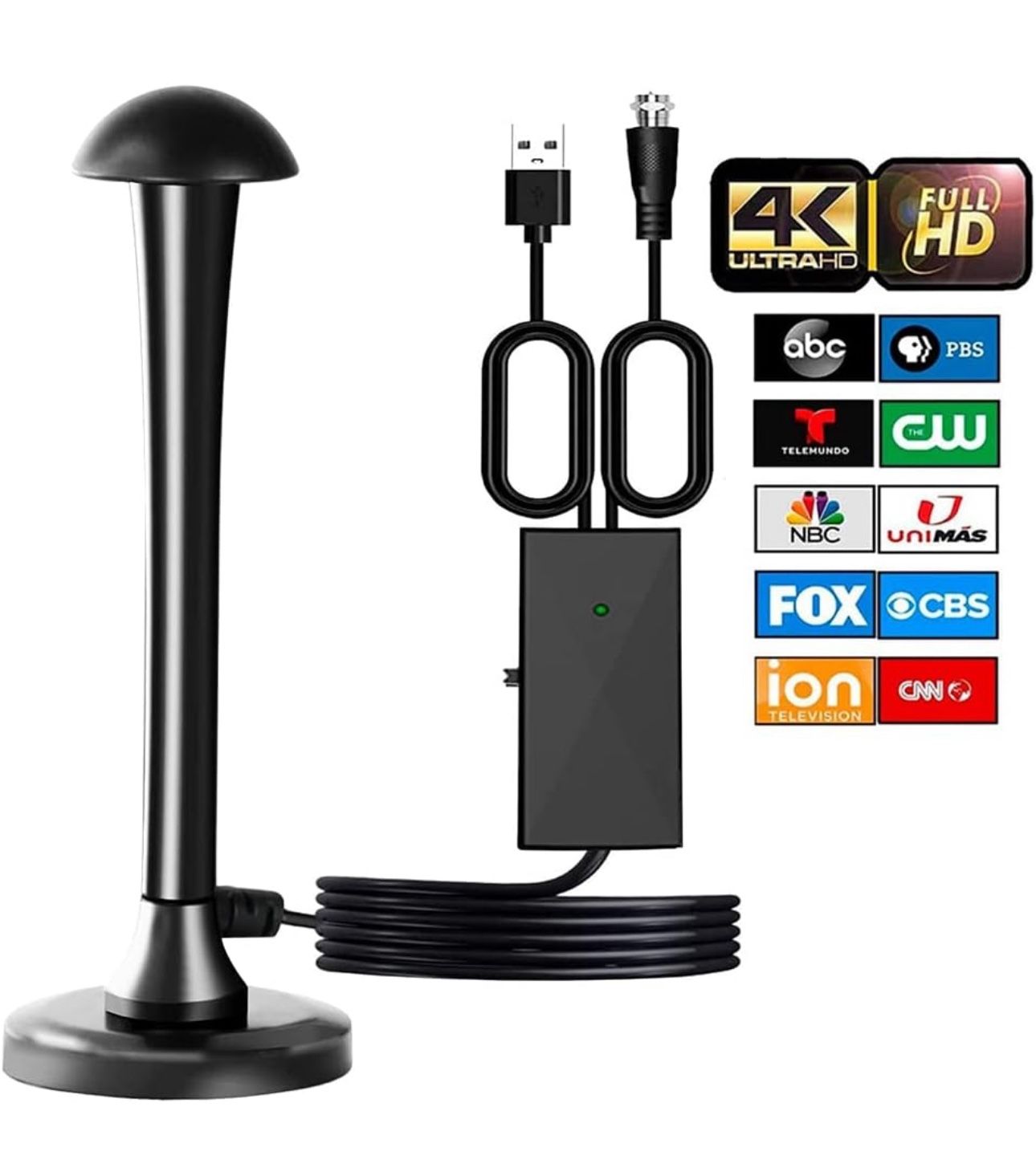Upgraded Digital TV Antenna Indoor - 360 Reception & 500+ Miles Range Amplified HDTV Antenna - Support 8K 4K 1080p HD with Signal Booster - 18ft Coax