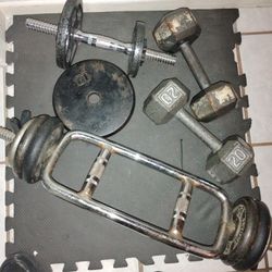 Tricep Bar, Weights And Sit Up Bench 