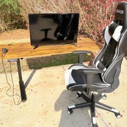 Desk, Chair And Monitor/ Tv