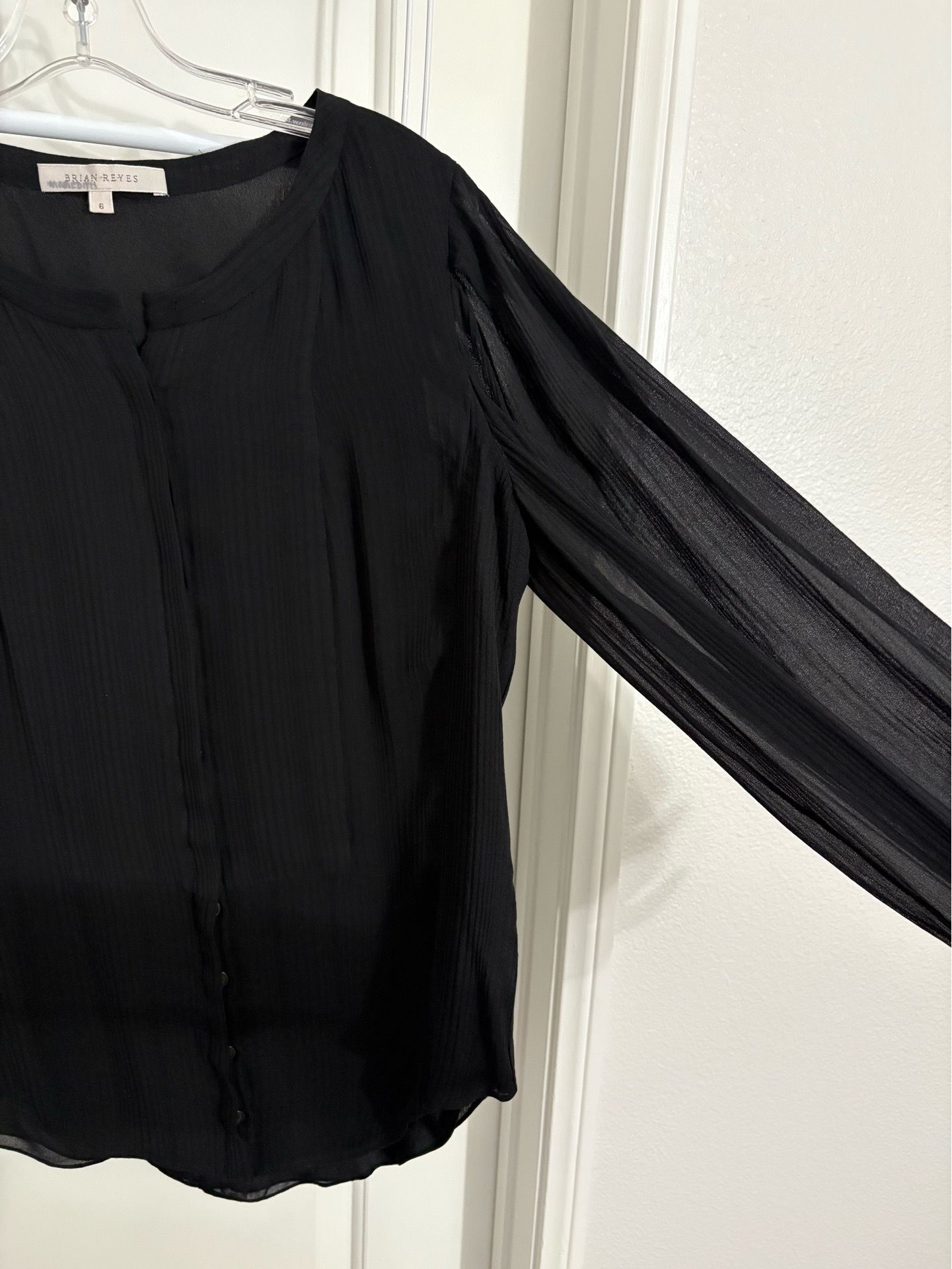Brian Reyes Black Button Down Sheer Blouse Women’s Size 6