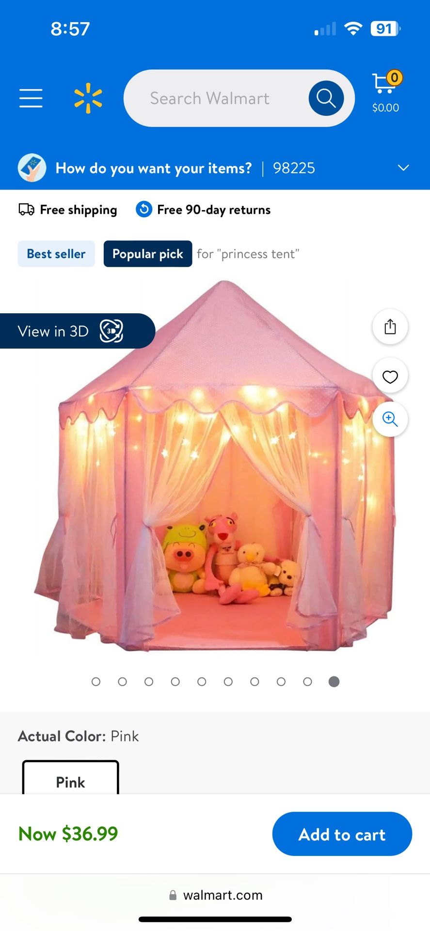 Orion Princess Castle Playhouse Tent W/ LED lights