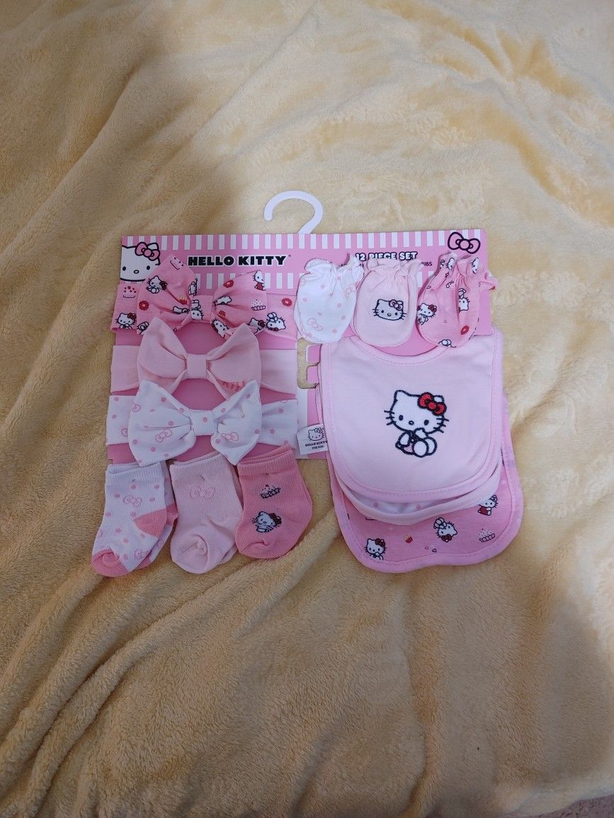 12-Set Hello Kitty Mittens, Bibs, Socks And Headbands - New