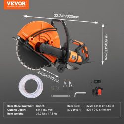 Electric Concrete Saw, 16 in, 3200 W Motor Circular Saw Cutter with Max. 6 in Adjustable Cutting Depth, Wet Disk Saw Cutter Includes Water Line, Pump 