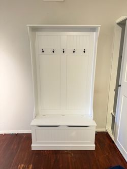 White Hall Tree / Entryway Bench with Hooks