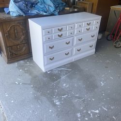 White 6 Drawer Dresser L 48. X D 18. X H 30 Newly Painted 