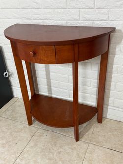 Wood Demilune Console Table with Drawer & Shelf