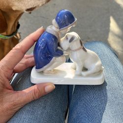 Denmark Vintage Figurine  Girl W Dog. 