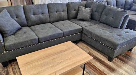 Brand New Ash Black Living Room Set/ Sectional Sofa Couch 