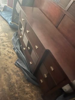 Dark Cherry Wood Dresser with Multiple Drawers