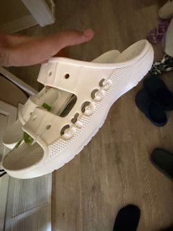 White size 12  white crocs Double Strap Slide Sandals
