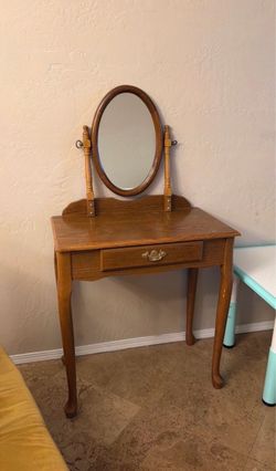 Wooden Vanity Table with Oval Mirror