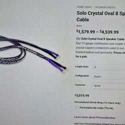 Analysis Plus SOLO CRYSTAL OVAL 8 Audiophile Speaker Cables. 8' Pair A+
