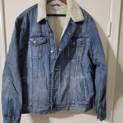 Mens Old Naxy XXL Sherpa Lined Denim Jacket Worn Once